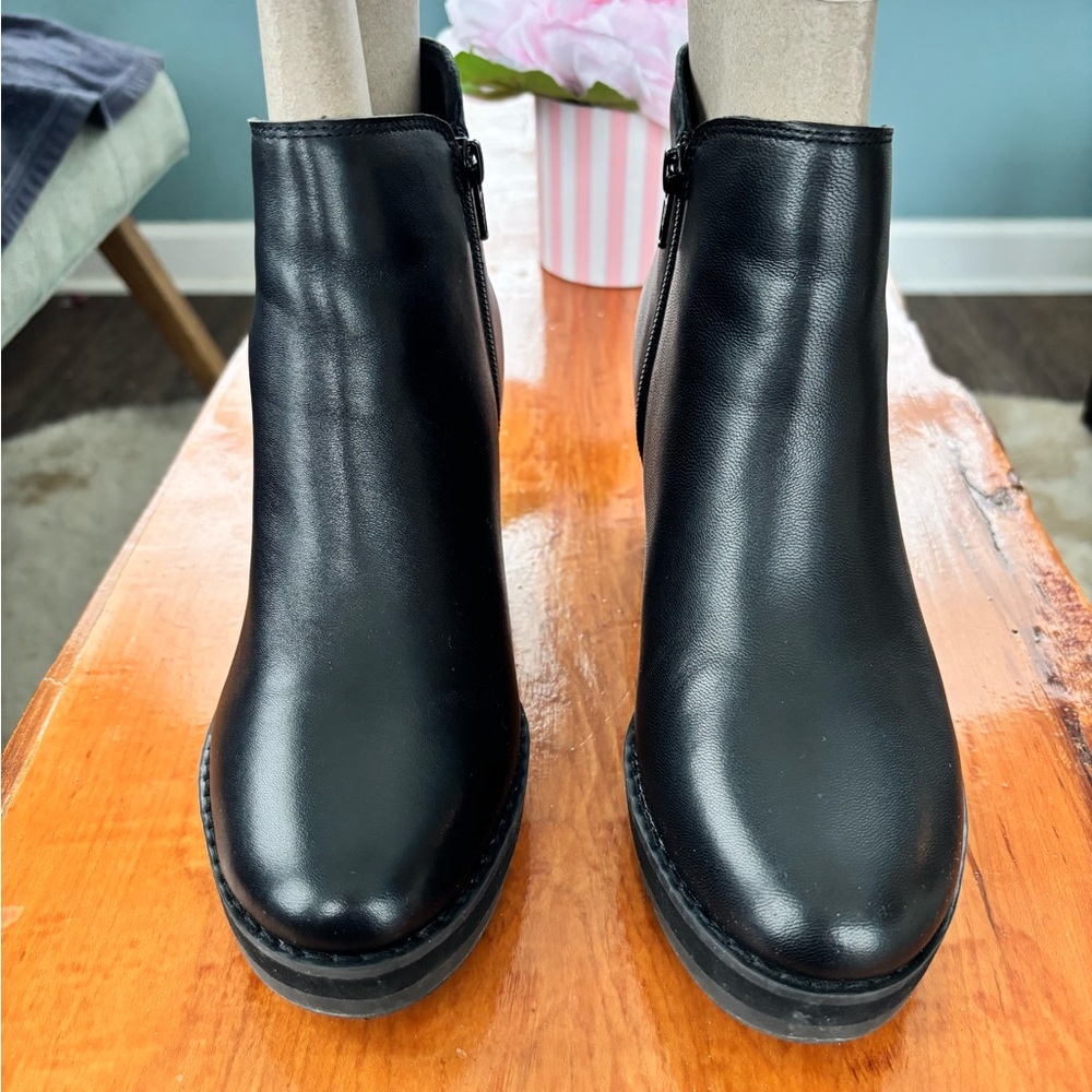 Black Leather Wedge Ankle Booties